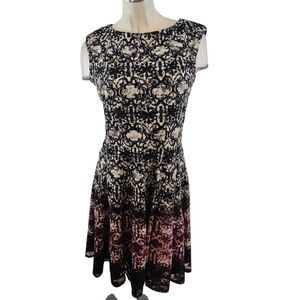 3/$25 Roz & Ali Size 4 Lace A-Line Dress Black Cream Purple